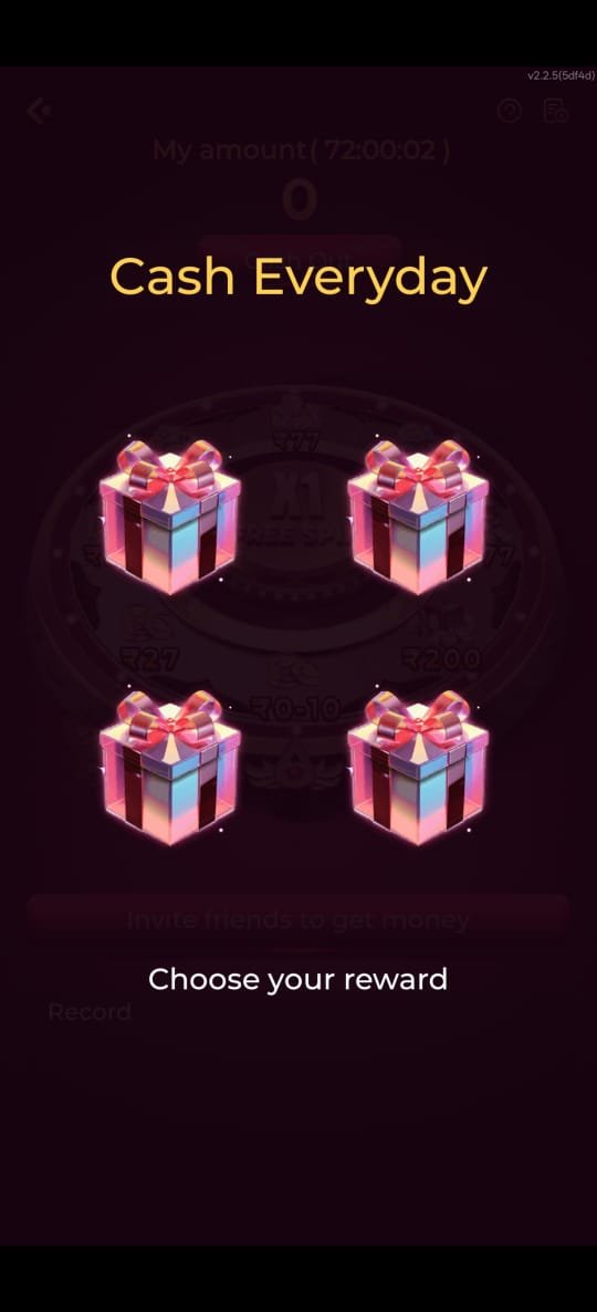 Rajace Game Cash Everyday reward screen with gift boxes